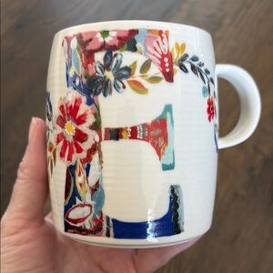 Starla M Halfmann for Anthropologie Letter E Monogram Floral Coffee Tea Mug Cup